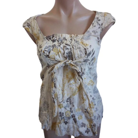Cue Tops - CUE 8 designer CAP SLEEVE gathered blouse feminine top FLORAL print fully lined♡